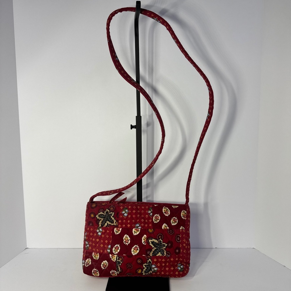 Vera Bradley Red Patchwork Floral Quilted 100% Cotton Crossbody Bag Small Zip